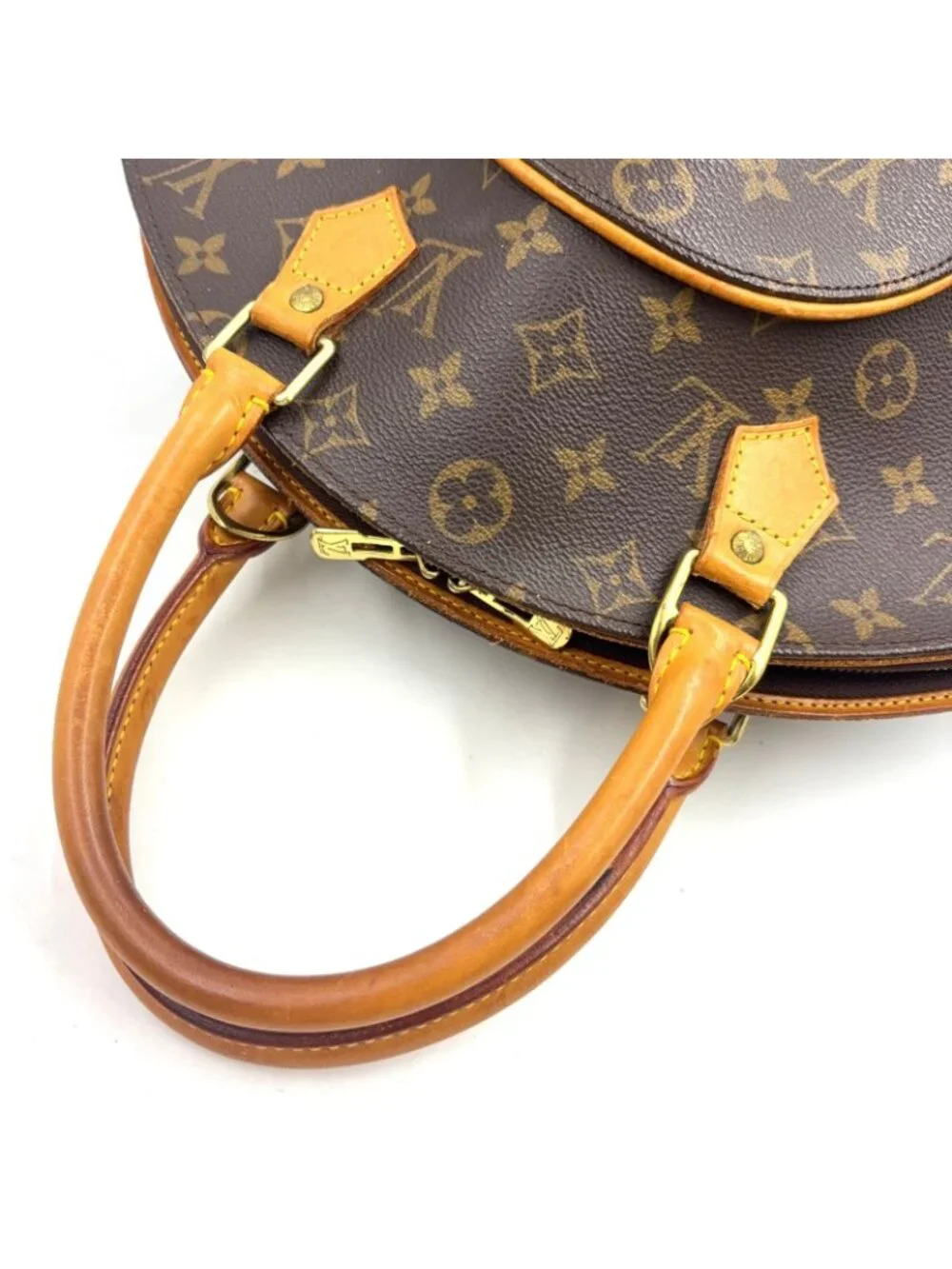 Louis Vuitton Ellipse MM Monogram Leather Brown Handbag Gold